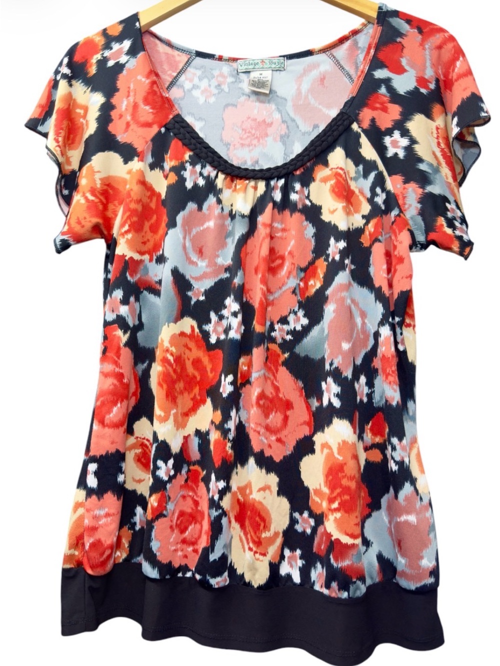 Vintage Suzie Women’s Medium Floral‎ Top Pretty Stretch Blouse